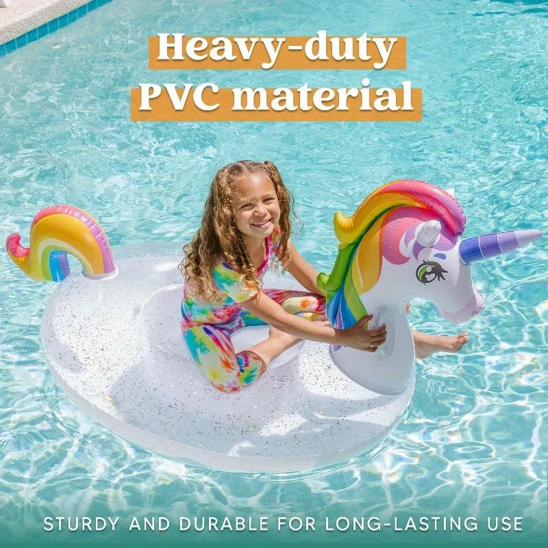 Unicorn Pool Float Inflatable Glitter Ride On Lounge