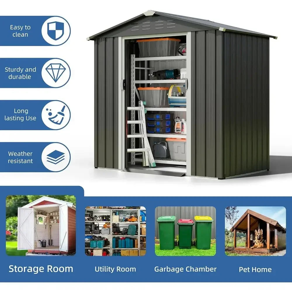 6x4 Outdoor Metal Storage Shed with Lockable Double Doors - Weatherproof and Gray for Garden, Patio, Lawn