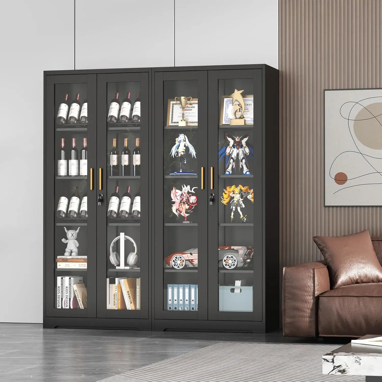ZHILU Lockable Display Cabinet With Glass Doors And Adjustable Shelves