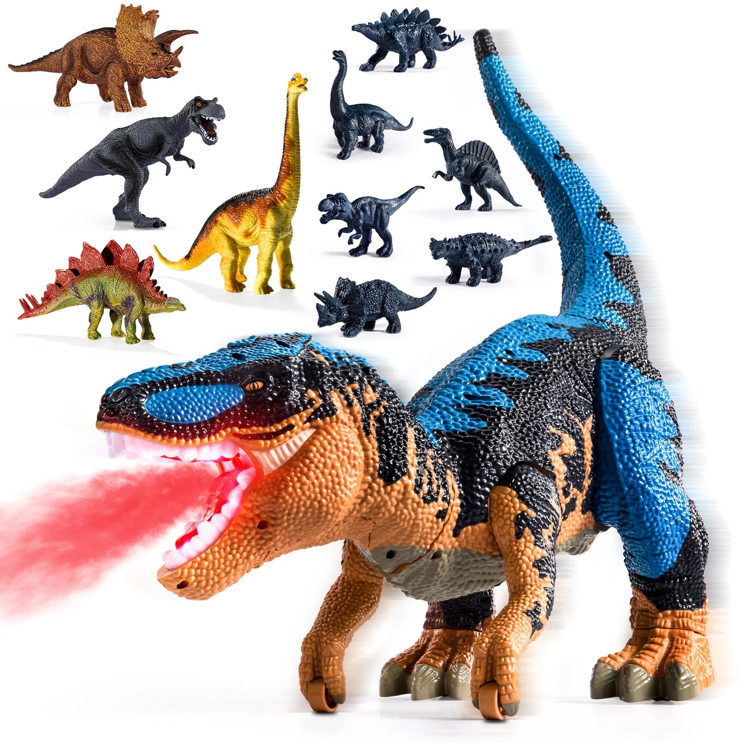 Large Dinosaur Toys For 3-8 Kids Tyrannosaurus Rex With Mist Spray Light And Sounds Storage Dinosaur Toys With 10 Mini Dinosaurs
