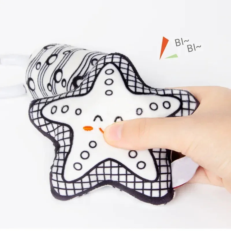 Stroller Bed Hanging Bell Plush Doll Baby Infant Rattles Newborn Black White Visual Grab Ability Training Toys Игрушки Для Детей