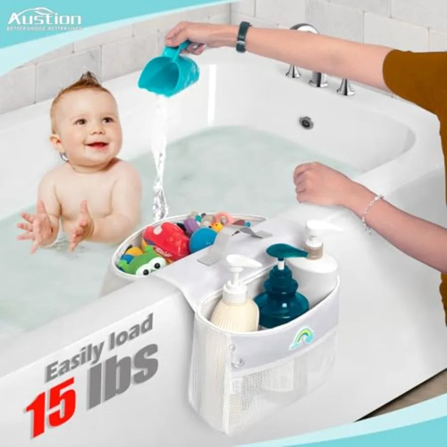 Saddle shape 2 Compartments Bath Toy Organizer, Easy Access for,Wide Opening Bath Toy Holder for Drying Toys and Storage, Mesh