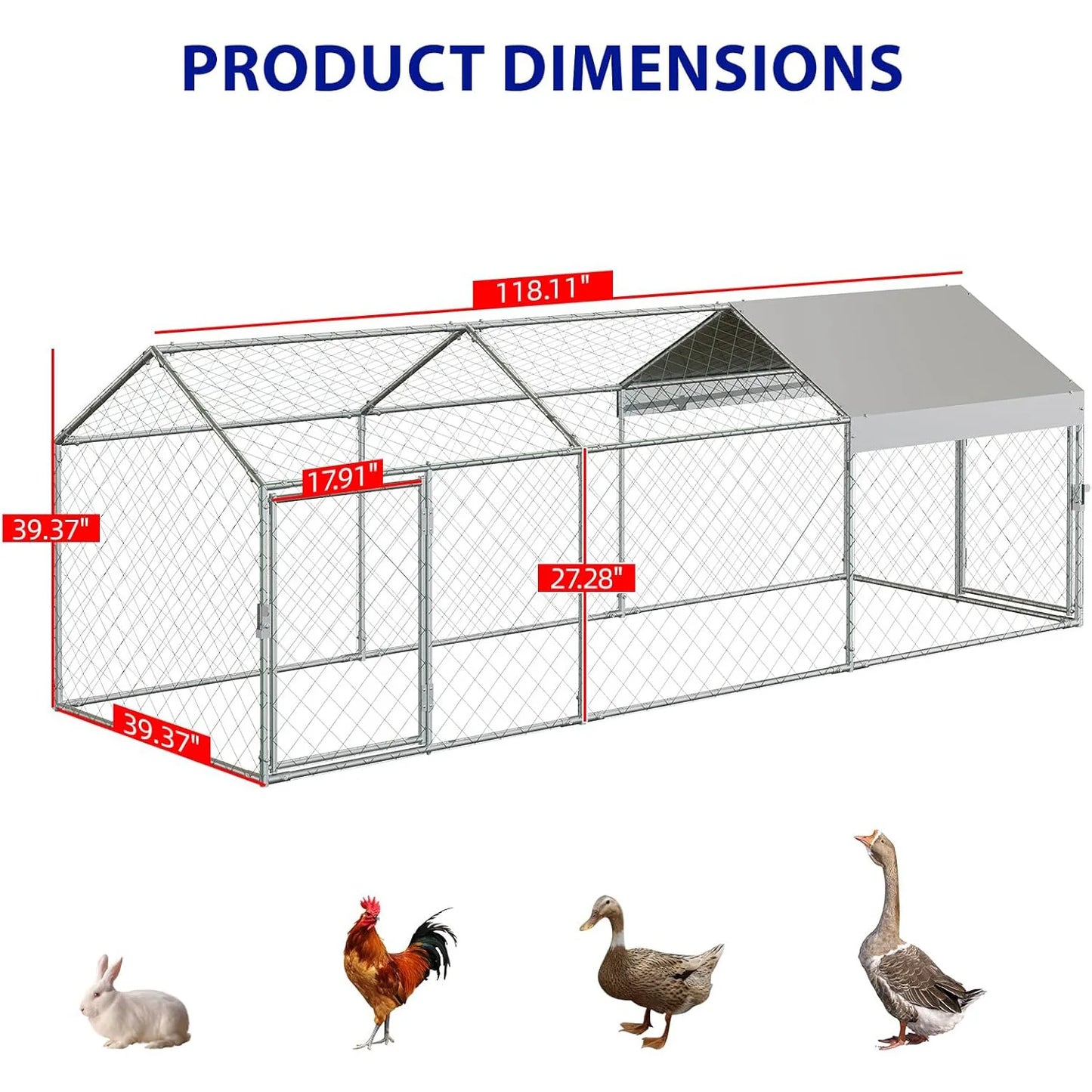 HiMISS Portable Metal Chicken Coop With UV Waterproof Cover