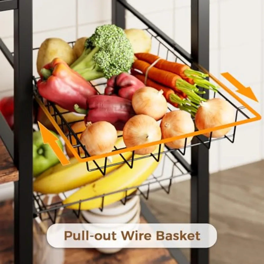 Kitchen corner bakers rack with power outlet, 6-tier industrial coffee bar in rustic brown metal, includes wine rack, hooks, wi