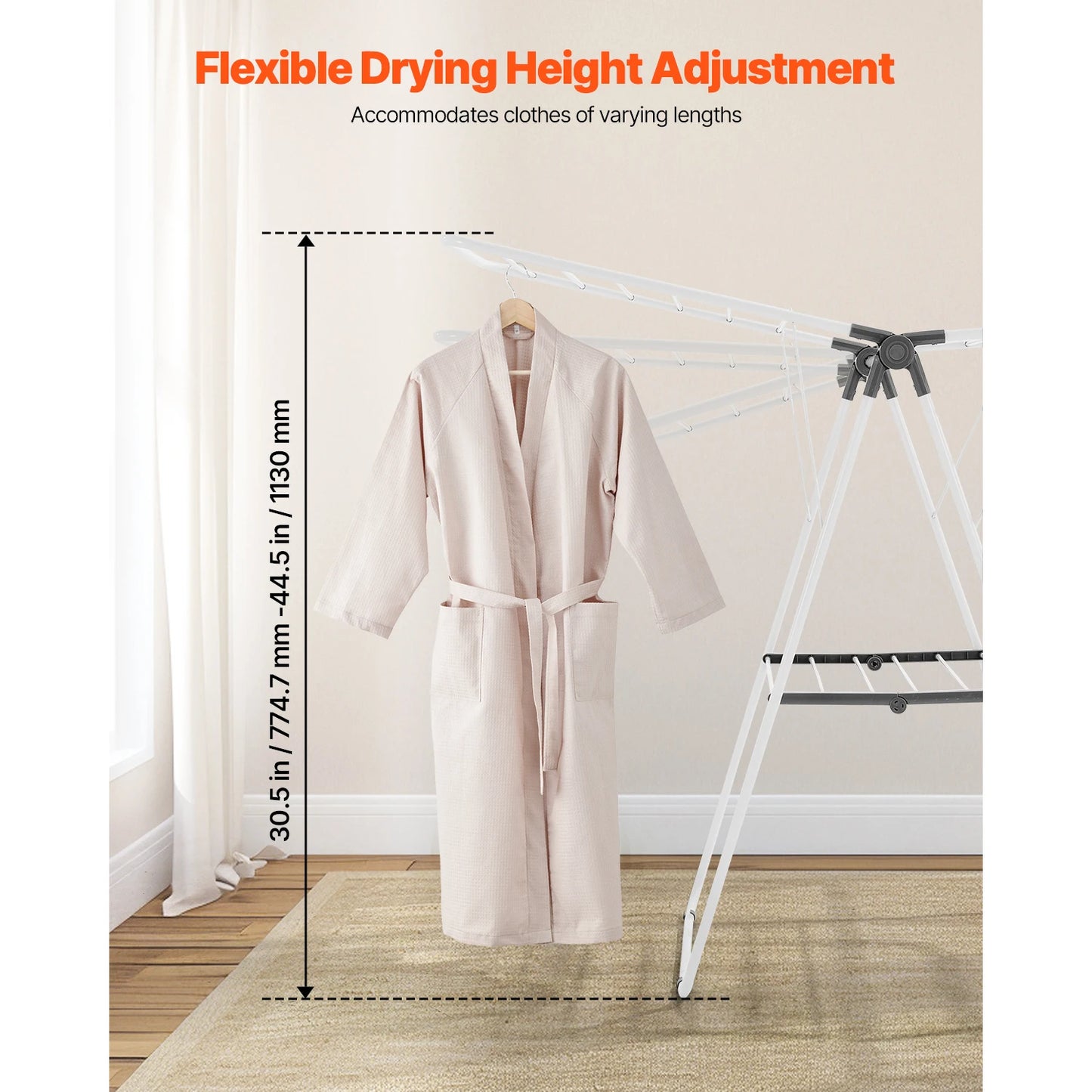 SucceBuy Clothes Drying Rack Foldable Laundry Dryer Rack with Sock Clips Metal Height Adjustable Drying Racks for Outdoor&Indoor