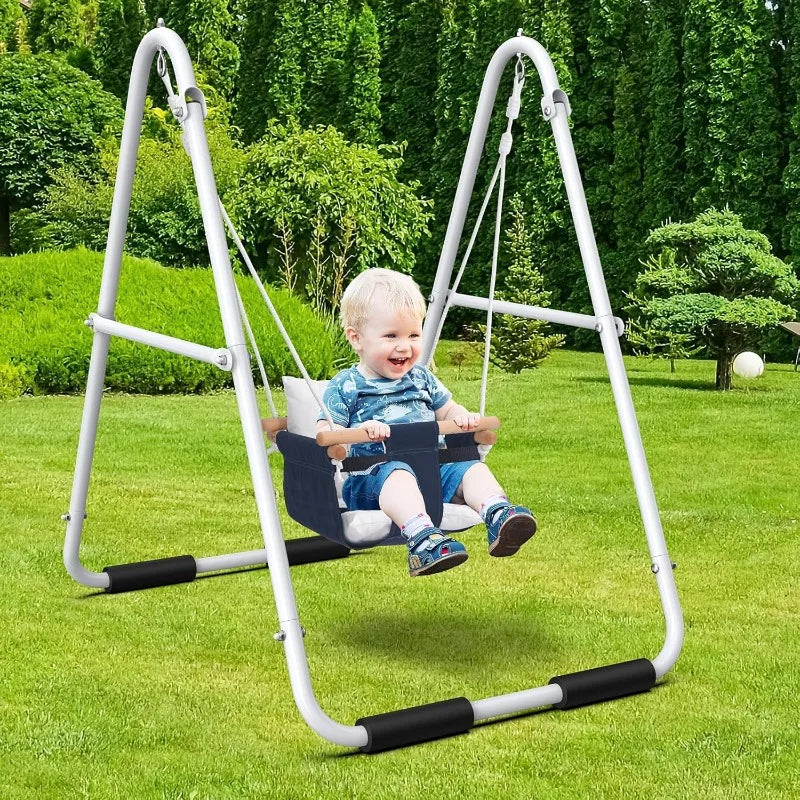 Toddler Swing, Baby Swing with Heavy Duty Foldable Stand, Indoor Outdoor Swing Set for Aged 1-3, with Canvas Cushion Seat