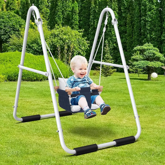 Toddler Swing, Baby Swing with Heavy Duty Foldable Stand, Indoor Outdoor Swing Set for Aged 1-3, with Canvas Cushion Seat
