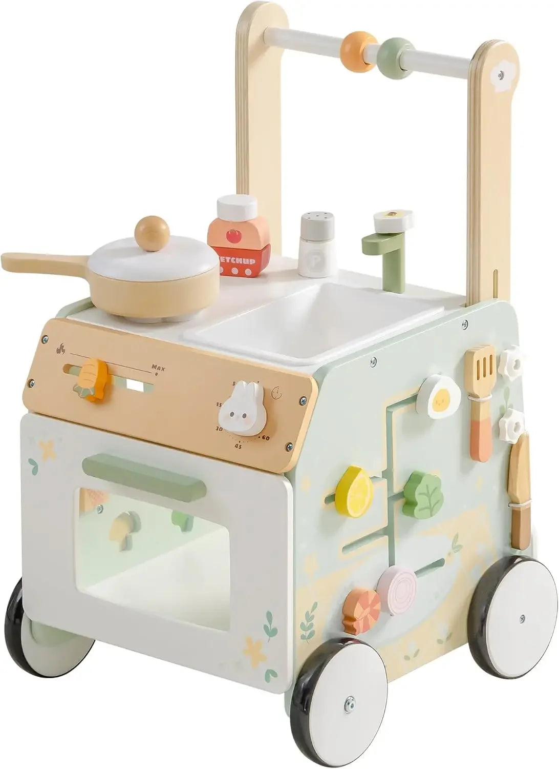 Robud Adjustable Height Wooden Baby Walker Push Toy For Early Walking