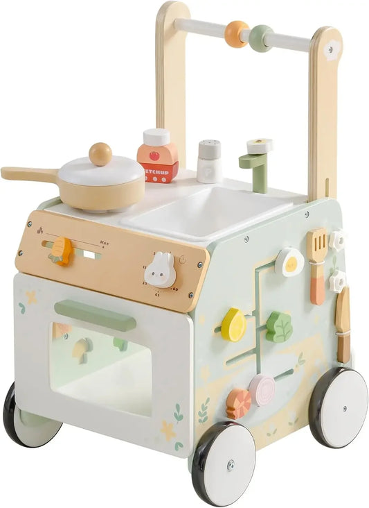 Robud Adjustable Height Wooden Baby Walker Push Toy For Early Walking