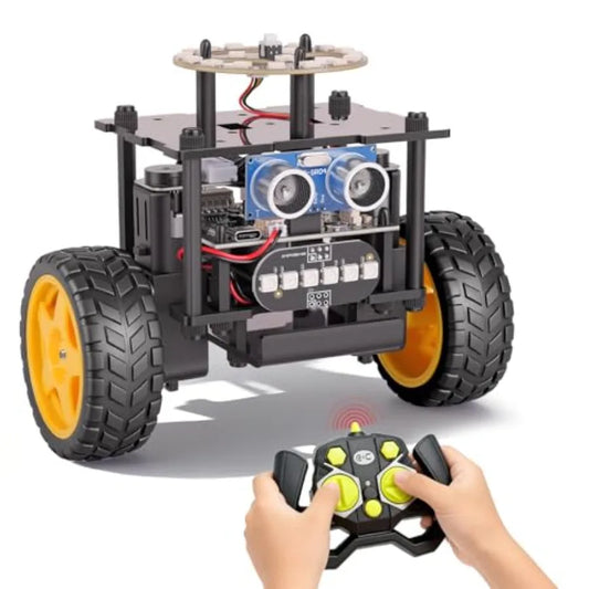 STEM educational robot car kit for kids ages 8-16, ABS plastic, black-red, remote control + build-your-own functionality