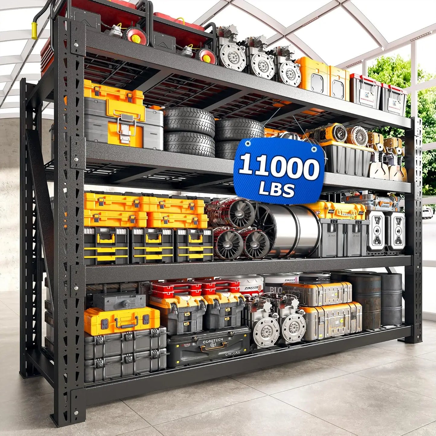 11000LBS 4-Tier Adjustable Metal Garage Shelving Heavy Duty Storage Shelf Basement Warehouse 72"H×60"W×24"D, Custom