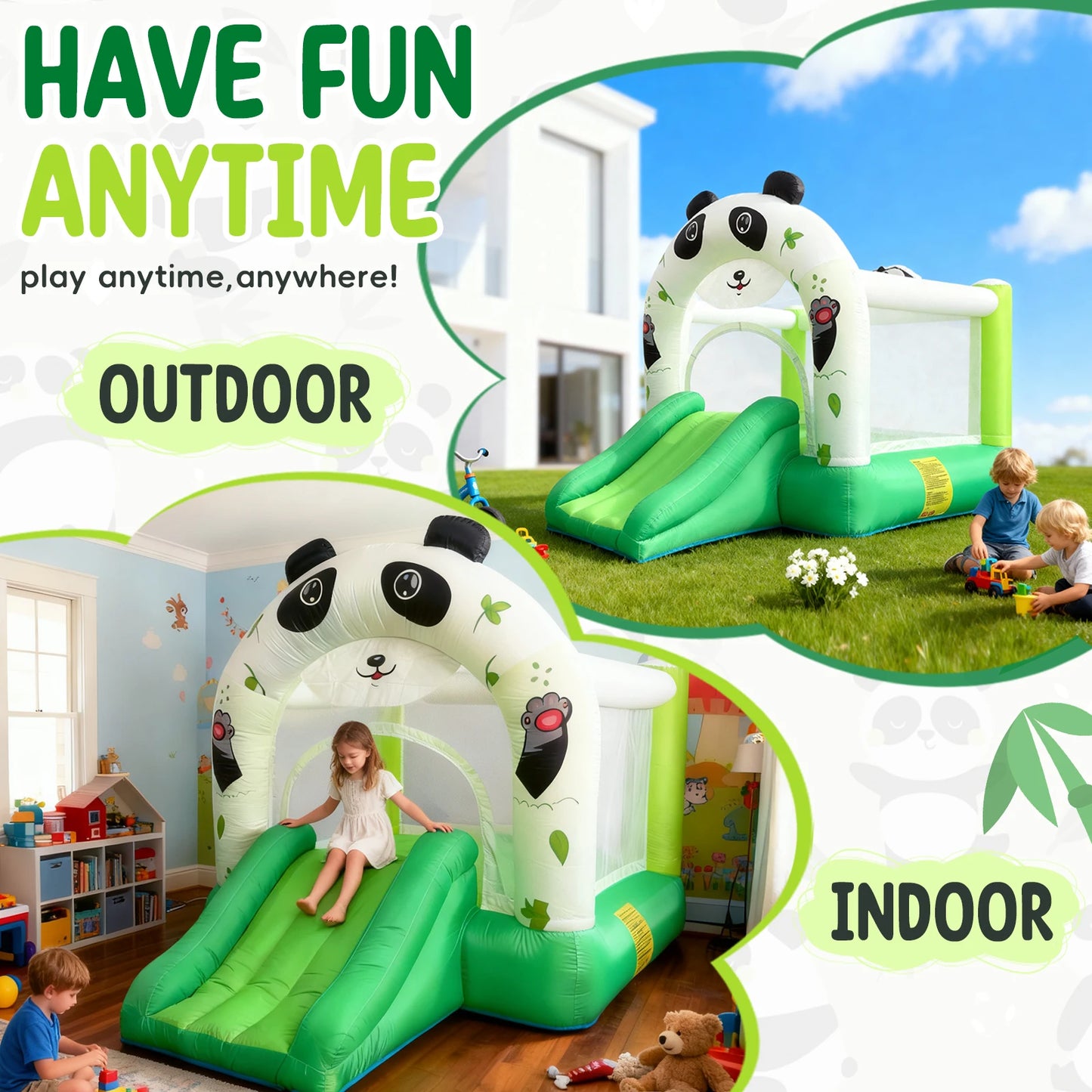 YARD Panda Bounce House Inflatable Mini Bouncer Slide Bouncy Castle Outdoor and Indoor with Blower