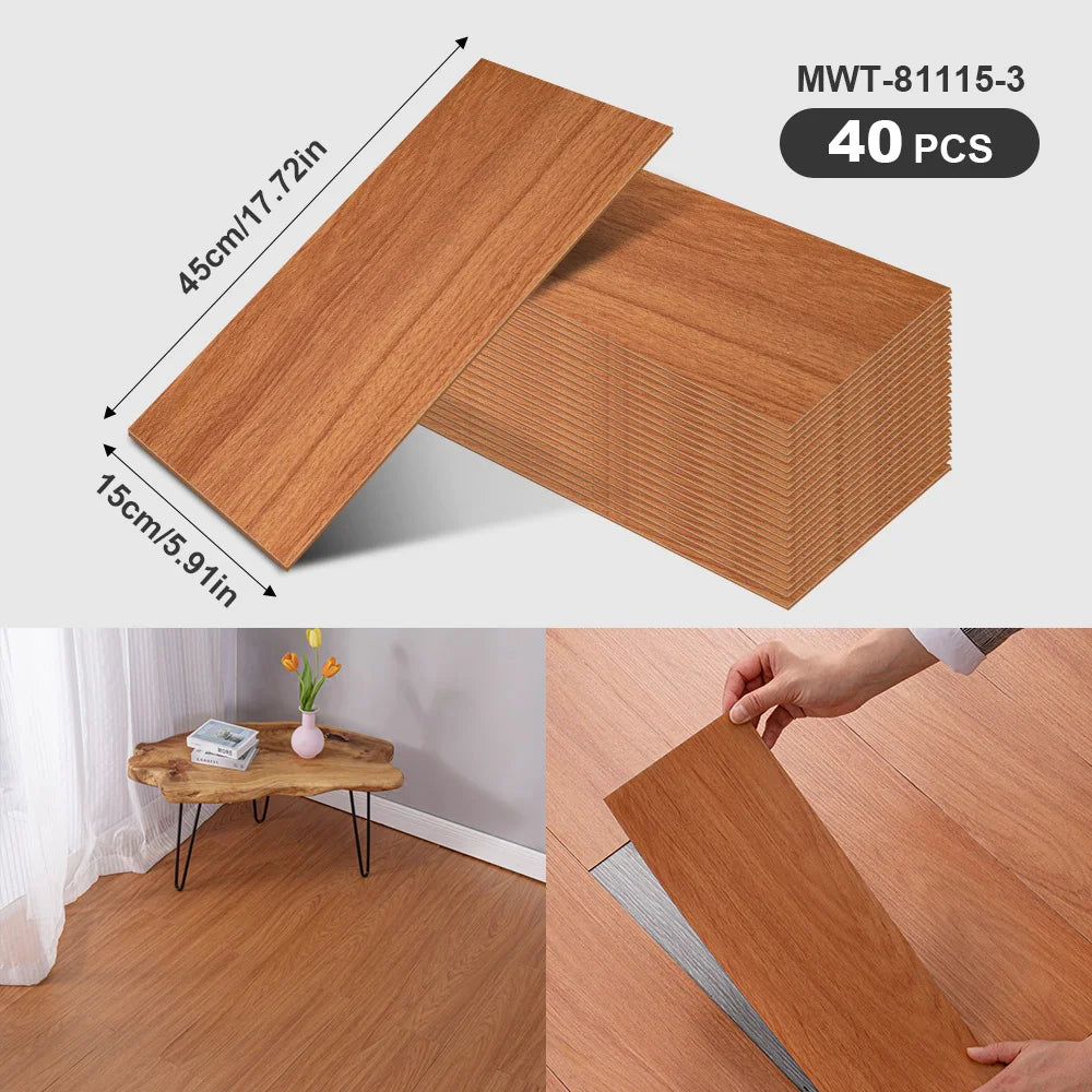 40Pcs SXP Self-Adhesive Wood Grain Strips Peel-and-Stick Wall & Floor Decals For DIY 5.91"x17.72" Easy Application For any room