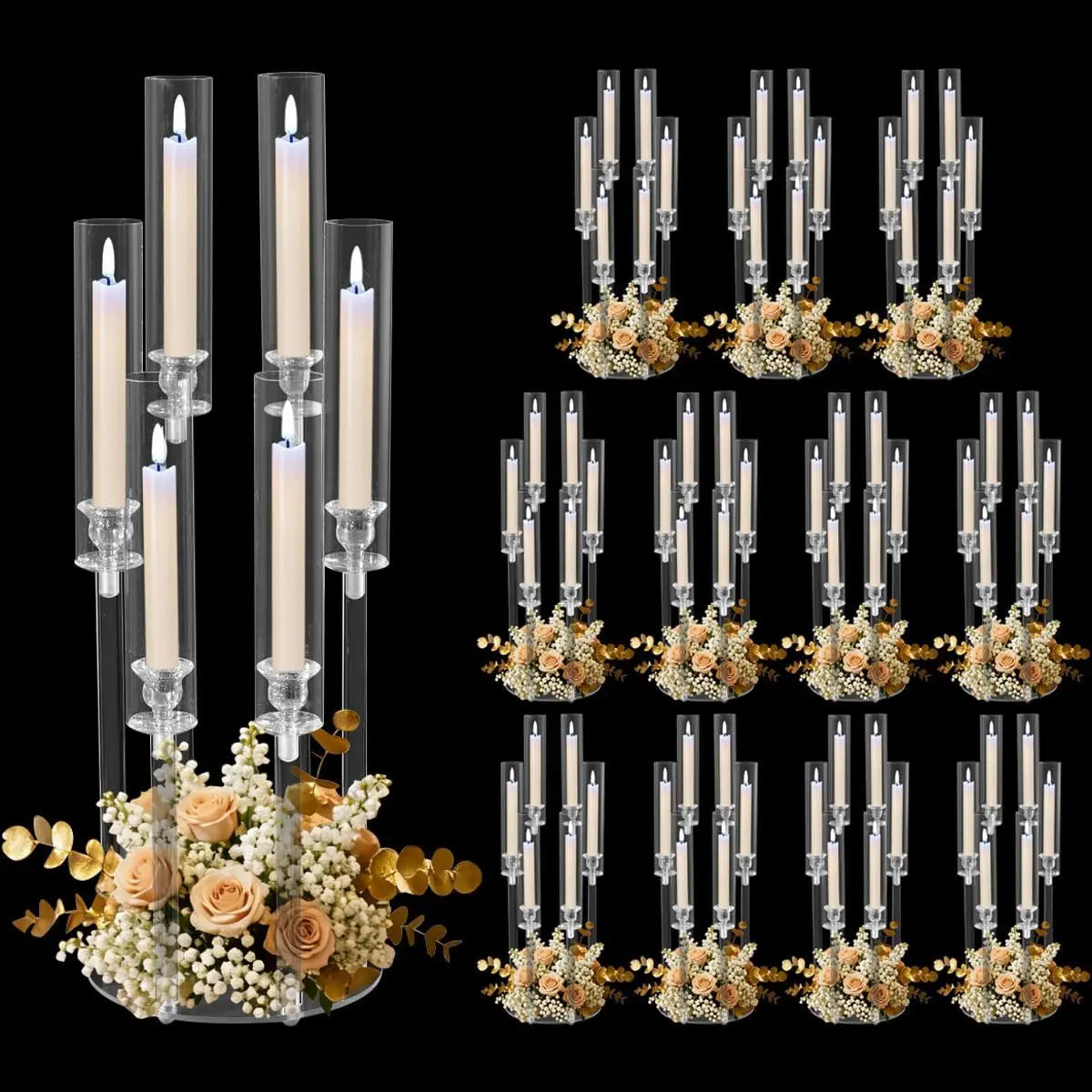 12pcs 6 Arm Candelabras Centerpieces for Table 26.8'' Acrylic Candle Holder Clear for Wedding Birthday Party Home Decor
