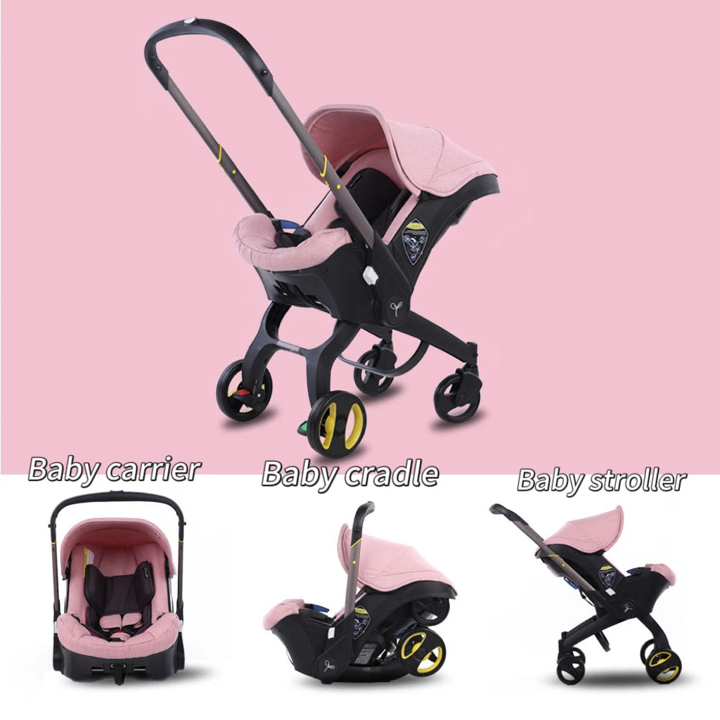 Lightweight Foldable Baby Stroller Featuring Reversible Bassinet And Sunshade
