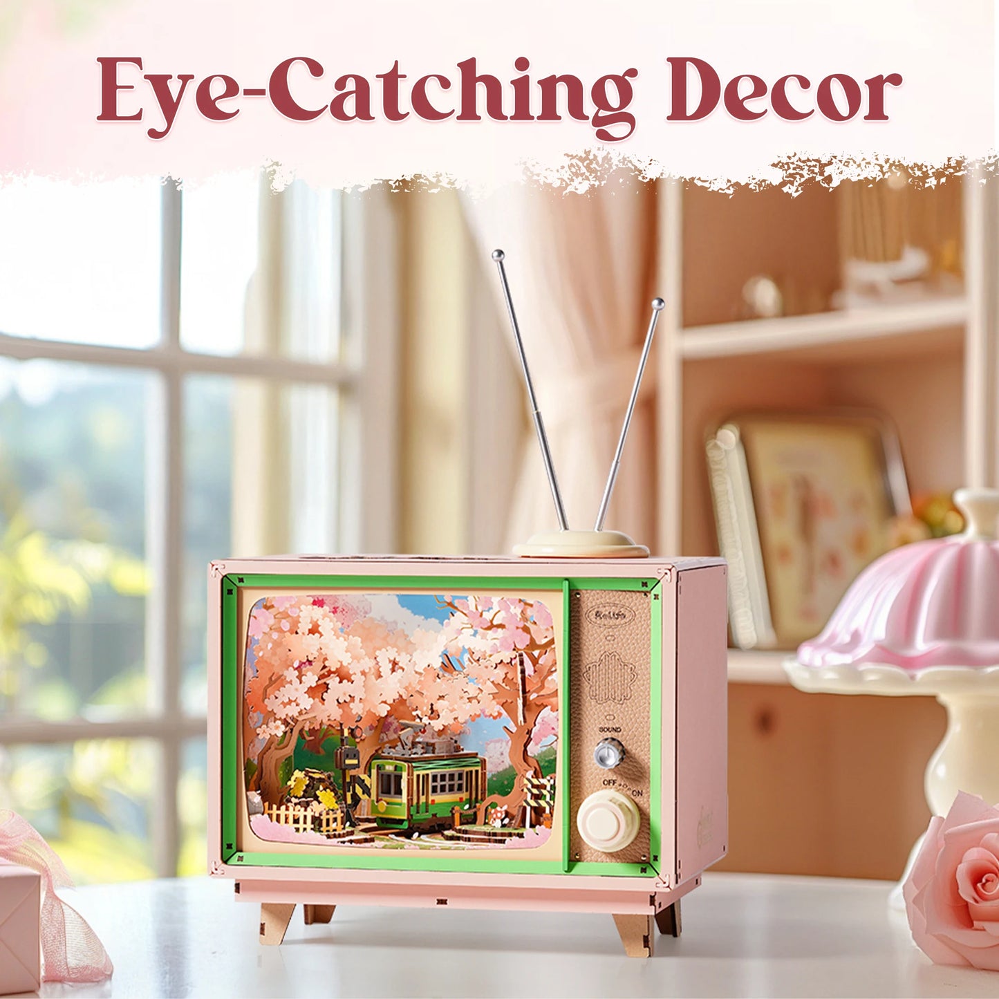 Rolife Sakura Dreamy Tour DIY Music Box Wooden 3D Puzzle Toys with LED for Home Decor Tiny House Model Kit for Adult to Build
