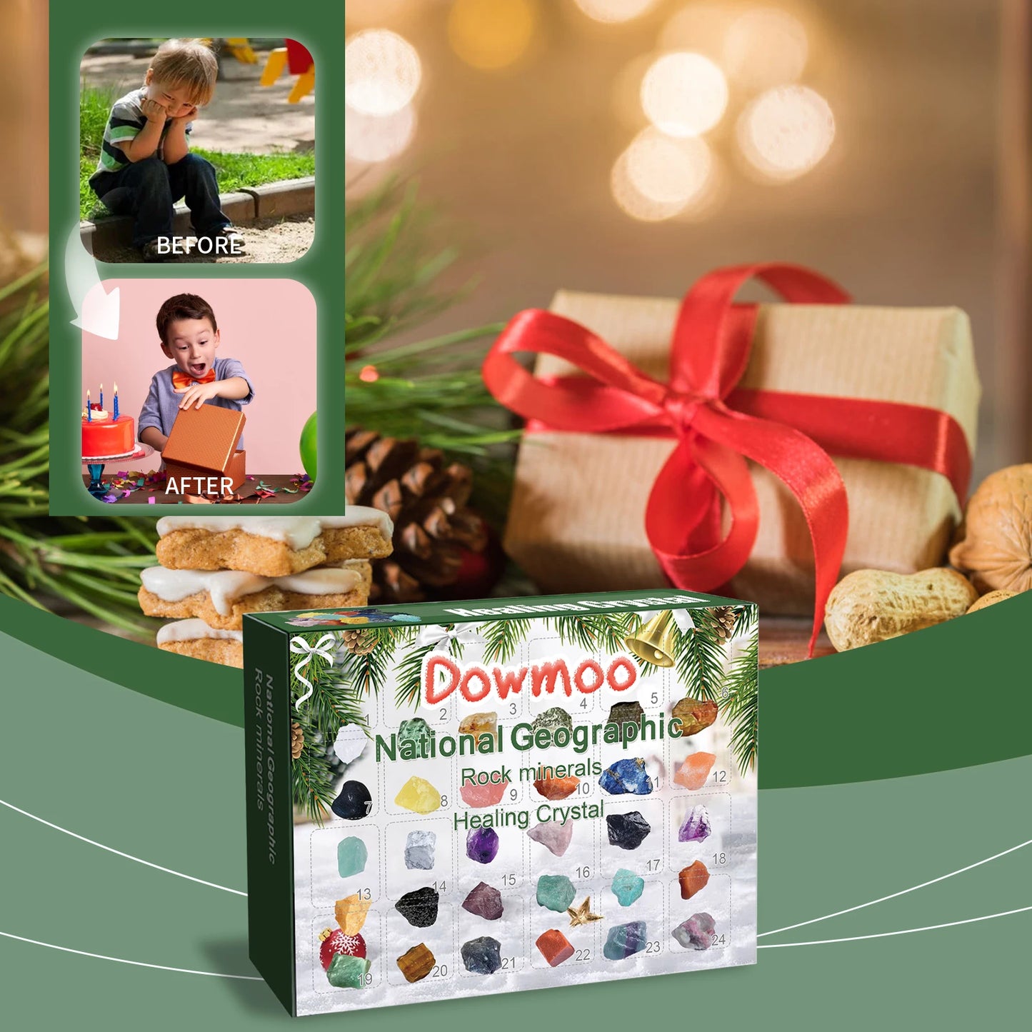 Dowmoo 24 Grids Ore Gift Box Blind Box Christmas Surprise Gift Colorful Minerals Countdown Calendar Toy