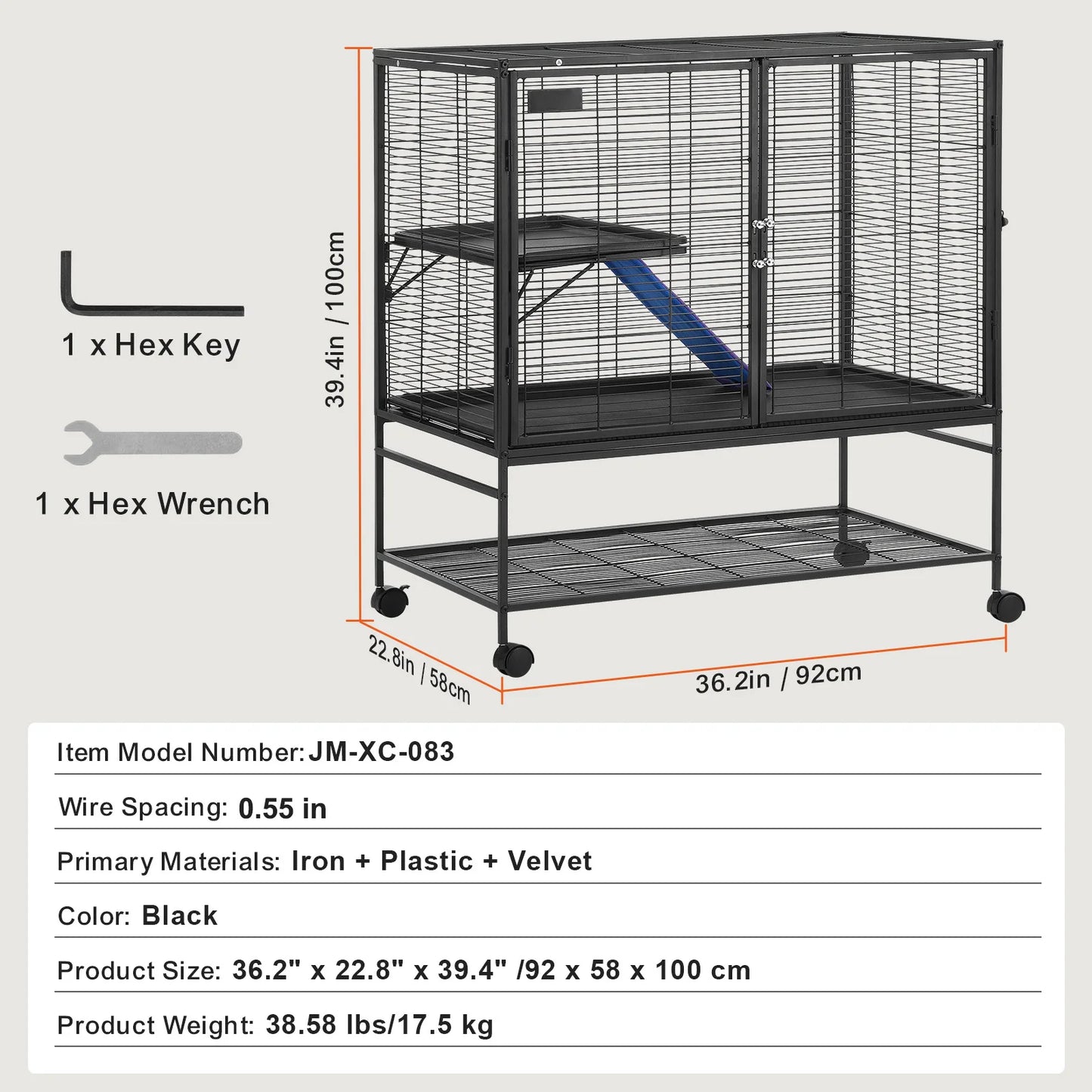 SucceBuy 64.6" Rolling Metal Ferret Cage Large 4-Tier Cage Small Animal Cage for Pet Rats Hamster Guinea