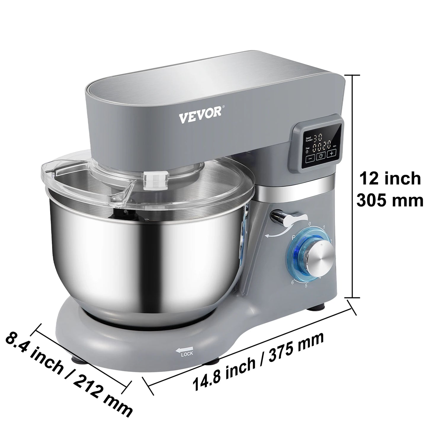 VEVOR Stand Mixer With 6 Speed LCD Screen For Kitchen