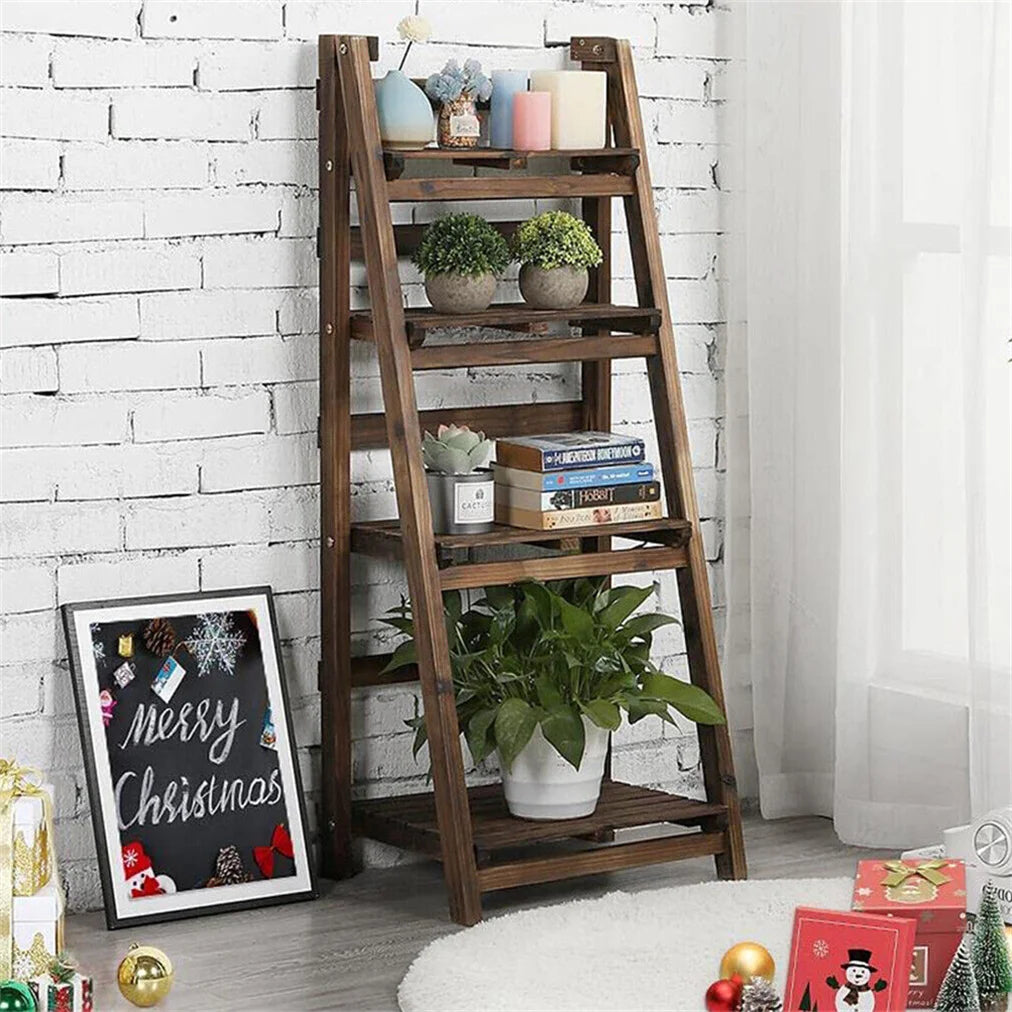 Premium Folding Four Tier Wooden Storage Shelf For Home