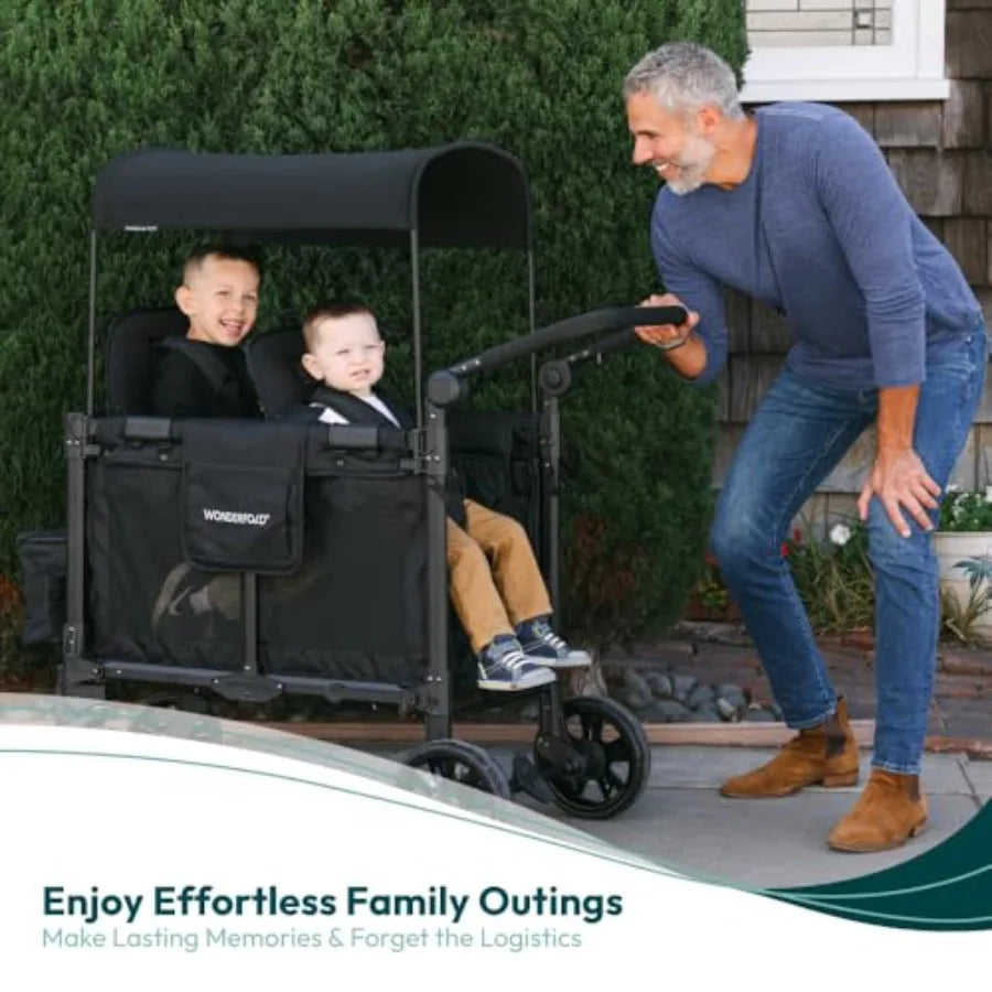 WonderFold W2 Elite Pro Stroller Wagon - Foldable Wagon with Aluminum Frame - Adjustable Canopy Push Handle - All-Terrain Wheel