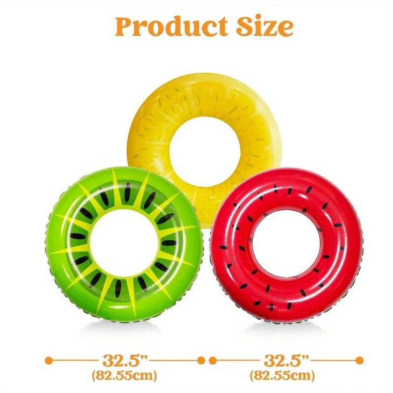 JOYFY 32.5" Inflatable Swim Tube Raft (3 Pack) With Summer Fruits Painting Pool Toys For Swimming Pool Party Decorations