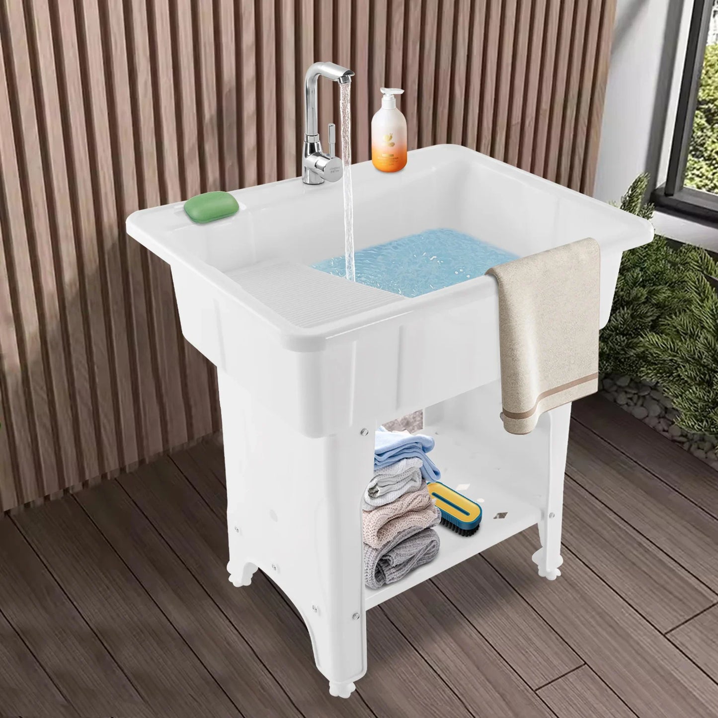 Outdoor Freestanding Plastic Utility Sink for Laundry and Bathrooms