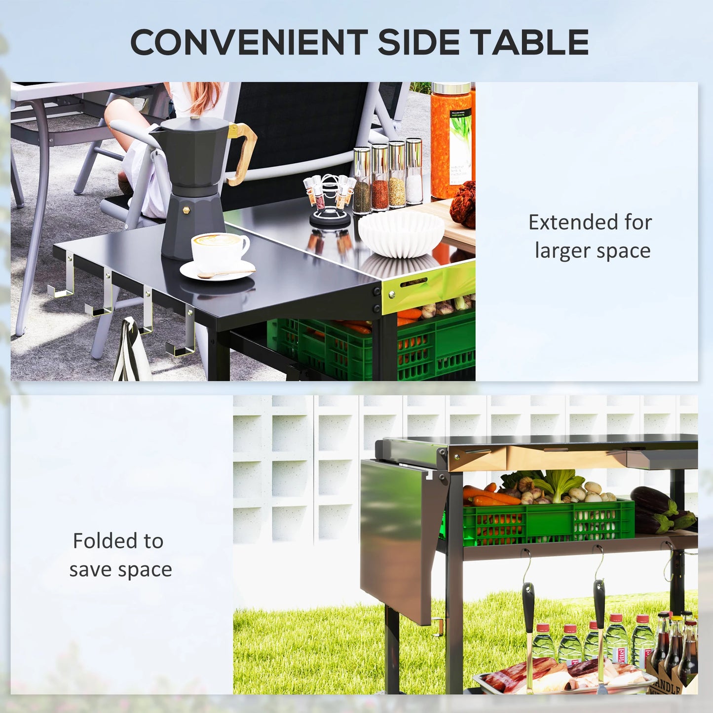 Outdoor Bar Cart Grill Table With Wheels And Prep Storage