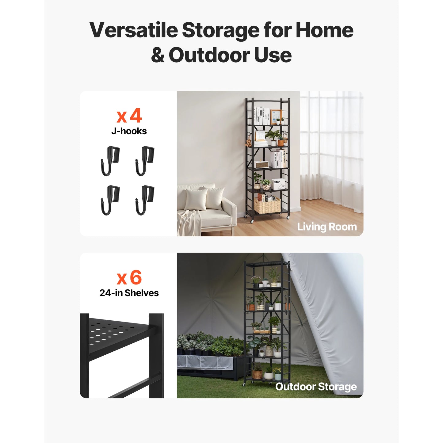 SucceBuy Foldable Metal Storage Shelving Unit With Five Wheels