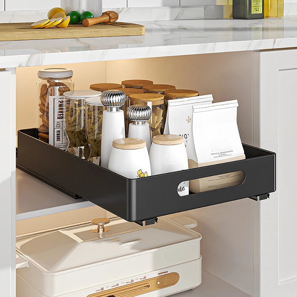 Pull Out Cabinet Organizer, Heavy Duty Slide Out Drawers Fixed With Adhesive Film, Storage Organization Tray for Kitchen Pantry