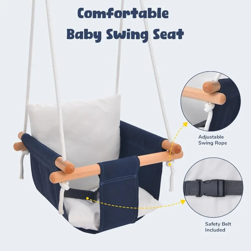 Toddler Swing, Baby Swing with Heavy Duty Foldable Stand, Indoor Outdoor Swing Set for Aged 1-3, with Canvas Cushion Seat