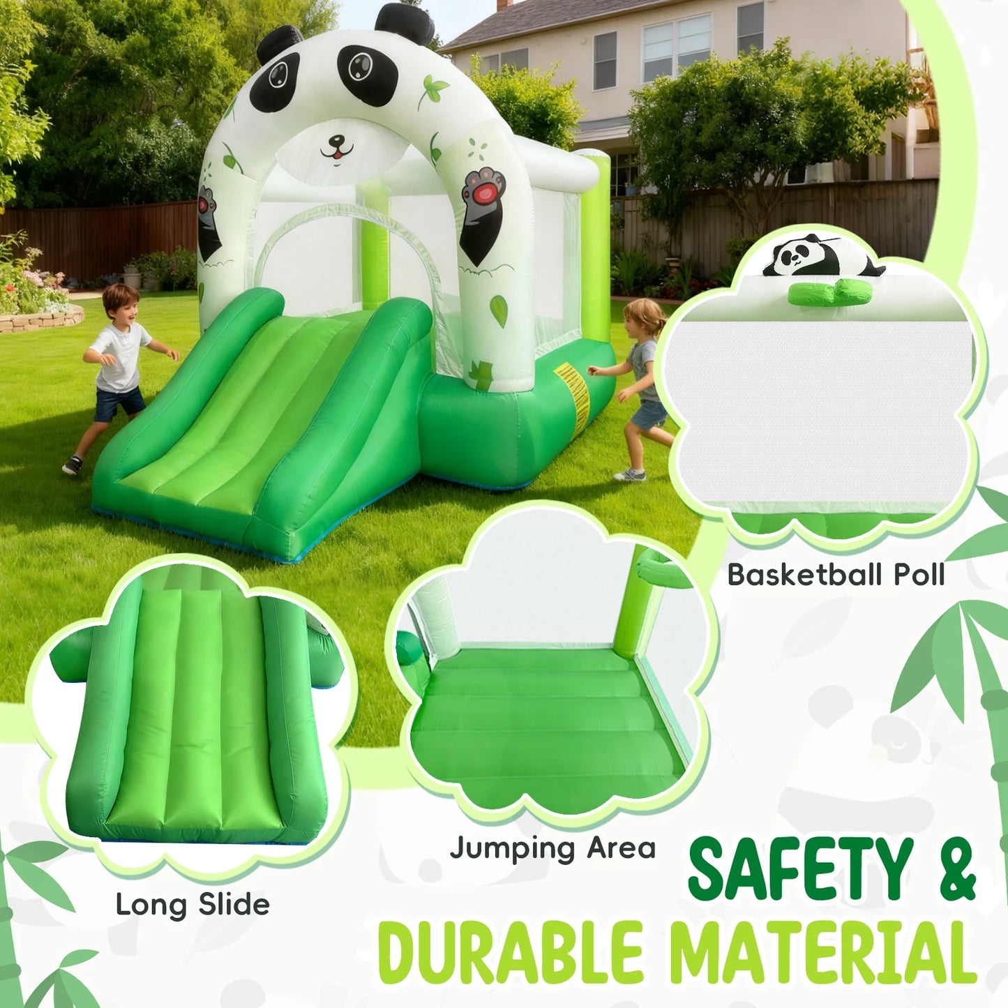 YARD Panda Bounce House Inflatable Mini Bouncer Slide Bouncy Castle Outdoor and Indoor with Blower