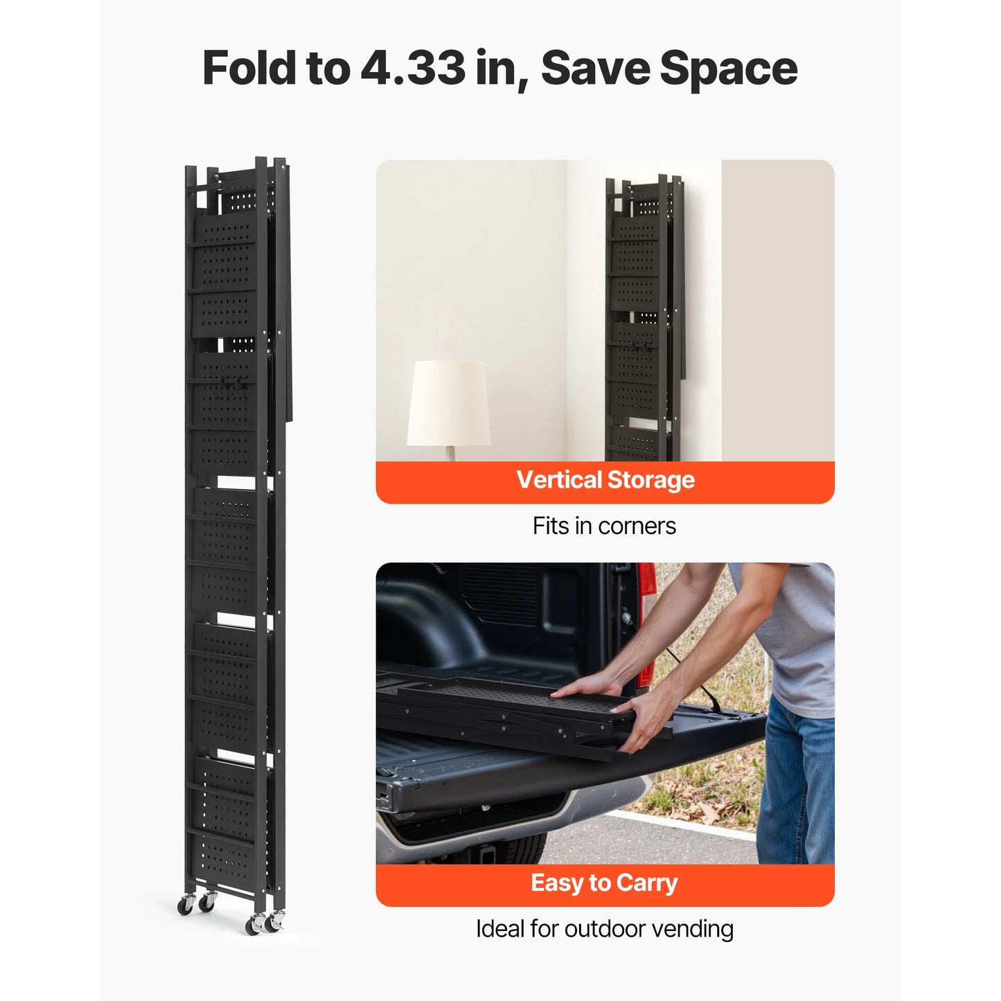SucceBuy Foldable Metal Storage Shelving Unit With Five Wheels
