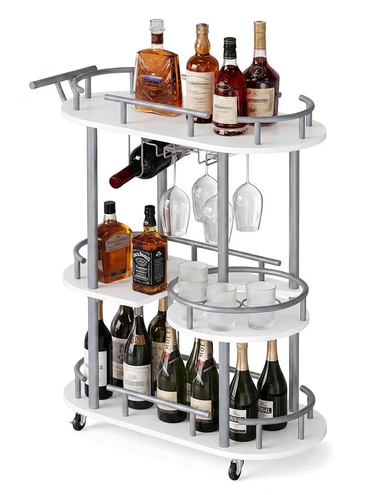 HiMISS Three Tier Metal Rolling Cart With Wine Rack