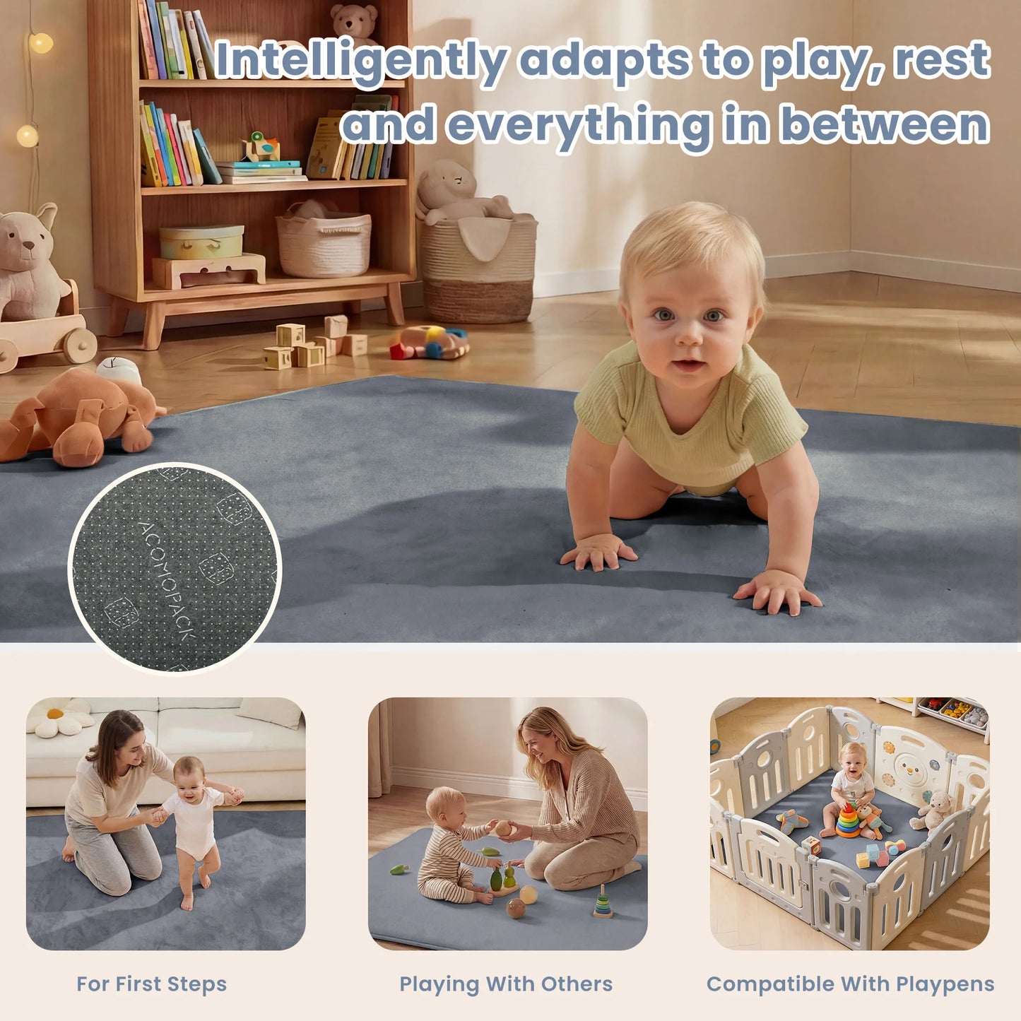 Huloo Sleep Baby Play Mat Memory Foam Tummy Time Rug