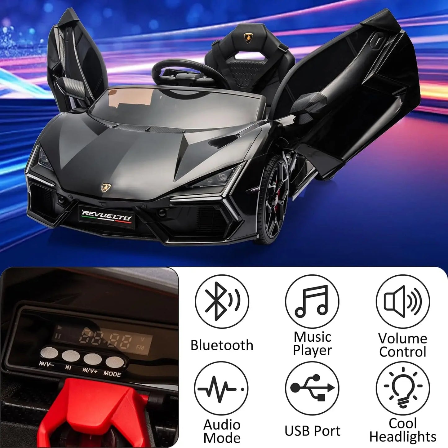 HiMISS Ride On Car Toy For Kids 3-6 Bluetooth Music