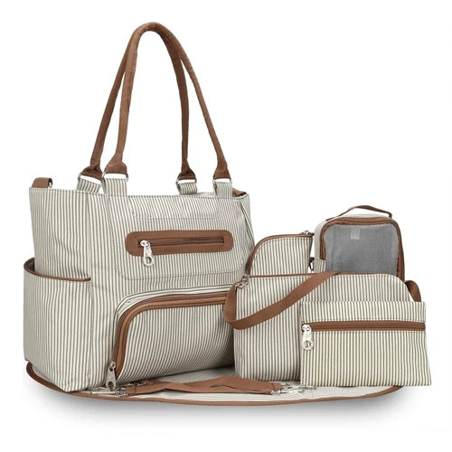 US Stock 8Pcs Diaper Bag Set Large Capacity Baby Nappy Handbag Multifunctional Maternity Changing Bag with Portable Pad