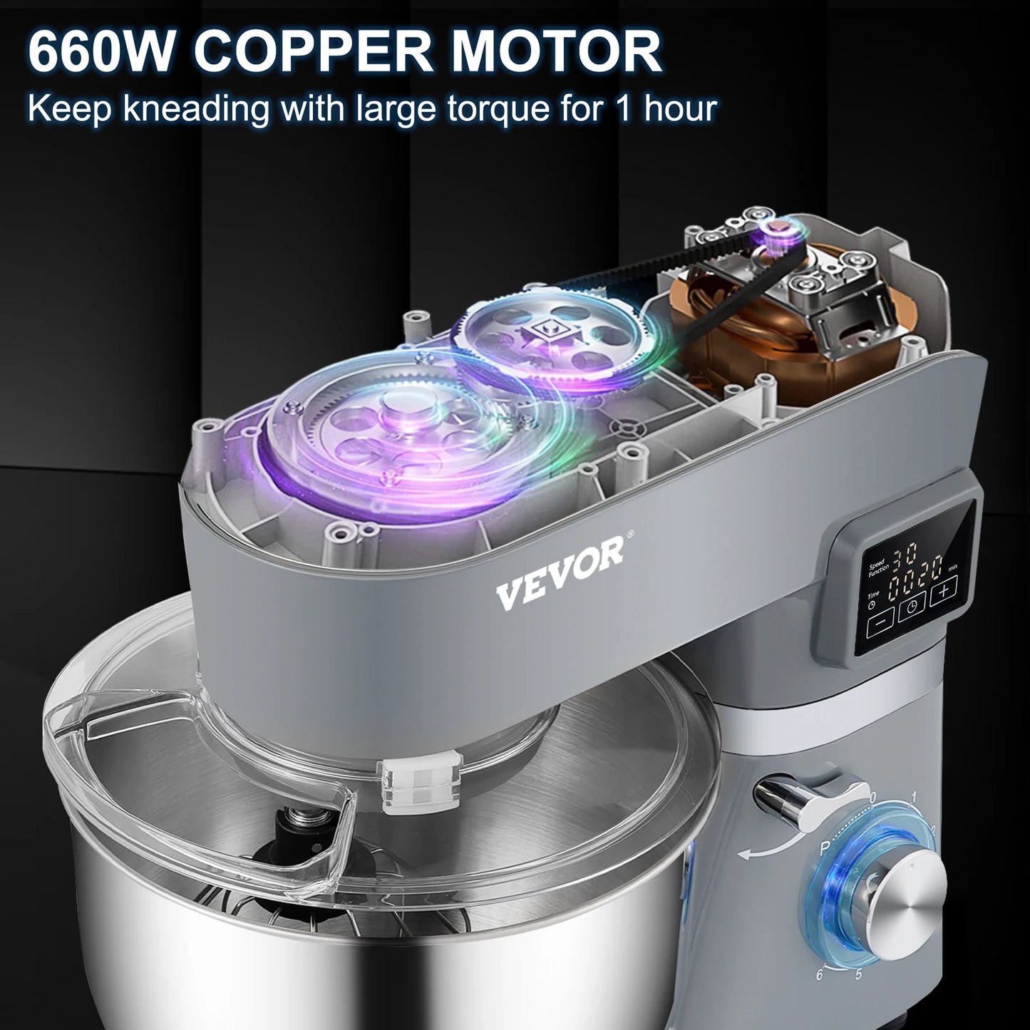 VEVOR Stand Mixer With 6 Speed LCD Screen For Kitchen