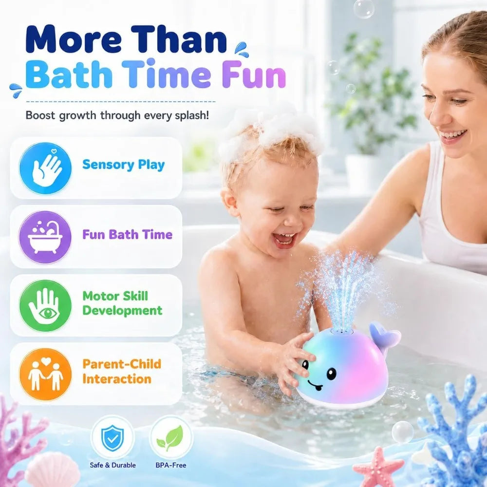 Baby Bath Toys, Light Up Whale Sprinkler for Toddlers 1-3, Rechargeable Water Toys for Pool, Bathtub, Beach