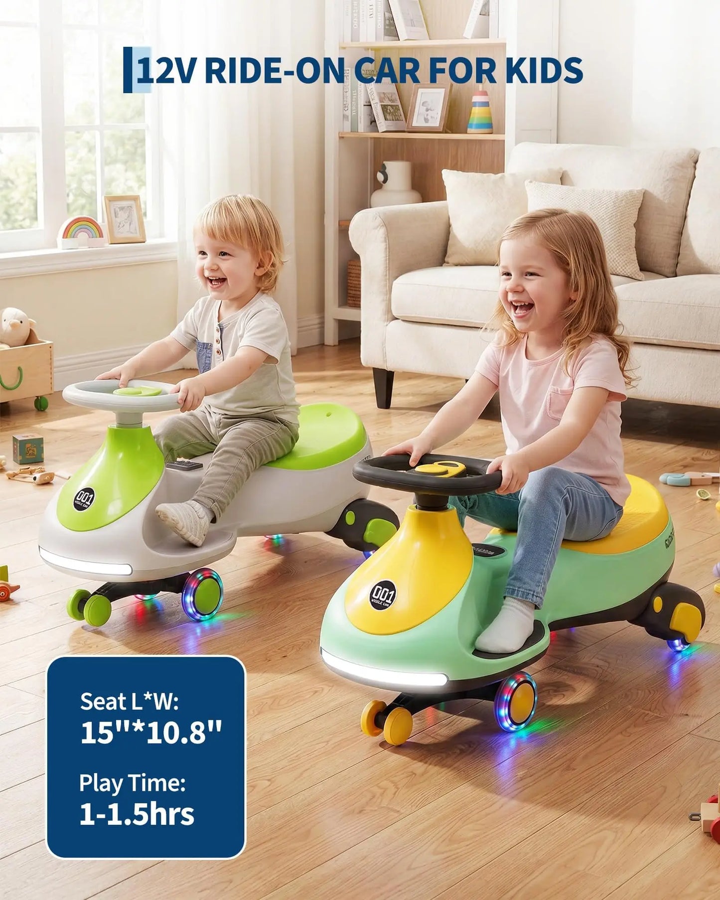 Ride On Electric Wiggle Car For Kids 12V 2-In-1 Indoor