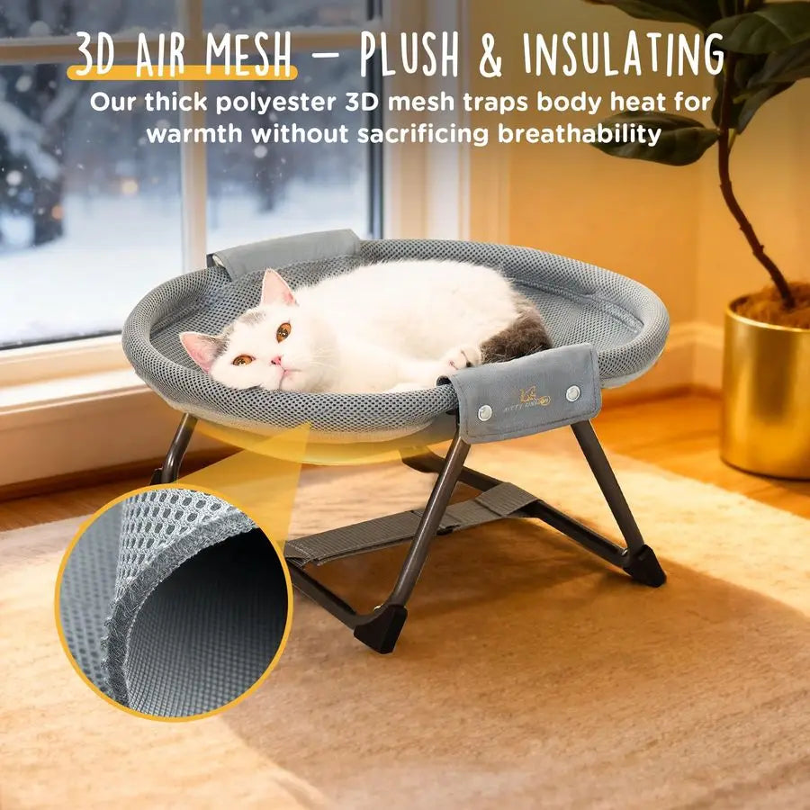 Elevated Cat Hammock Bed, Foldable NoAssembly Cat Bed with Breathable Mesh for Indoors and Outdoors Use, Lightweight Raised Pet