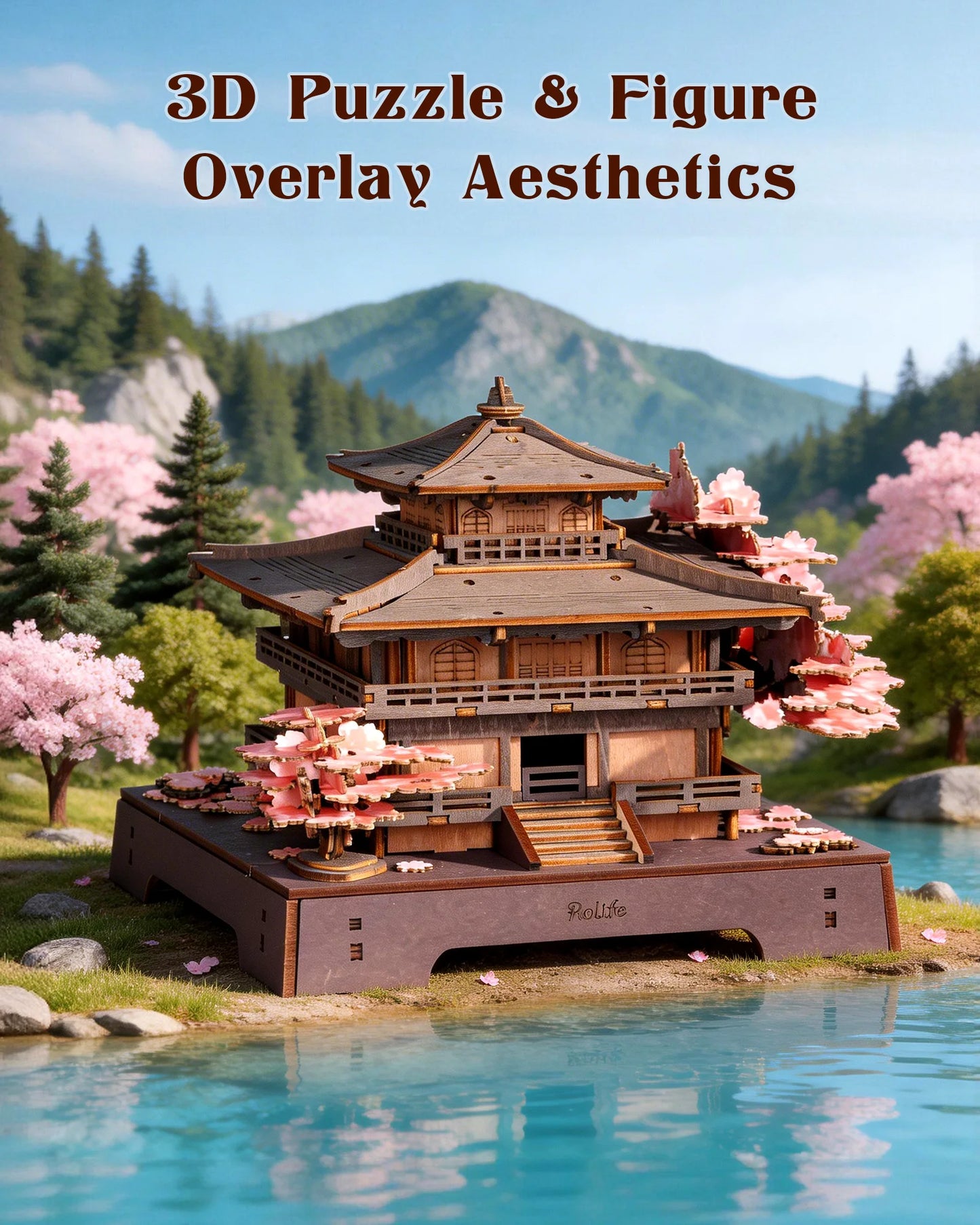 ROKR Sakura Pavilion 3D Wooden Puzzle – Japanese Architecture Model with Cherry Blossom Theme, 235-Piece DIY Craft Kit for Adults & Teens