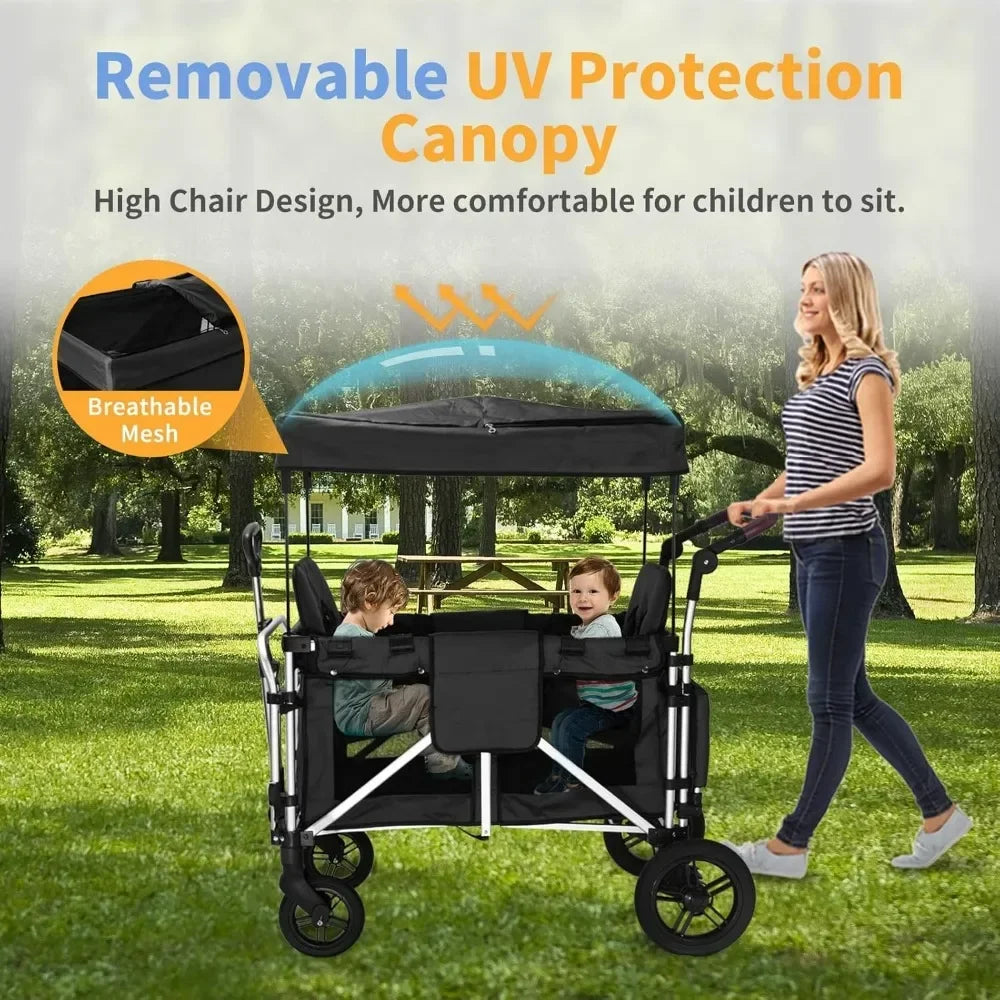 Hot salesTwin Child Stroller Wagon with Dual High Seats, 5-Point Safety Harnesses, and Adjustable Sunshade, Collapsible for Easy
