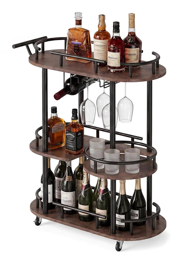 HiMISS Three Tier Metal Rolling Cart With Wine Rack