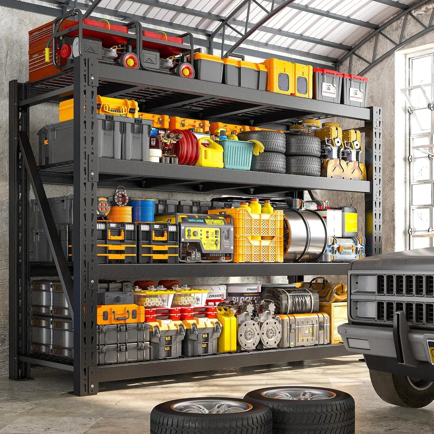 11000LBS 4-Tier Adjustable Metal Garage Shelving Heavy Duty Storage Shelf Basement Warehouse 72"H×60"W×24"D, Custom