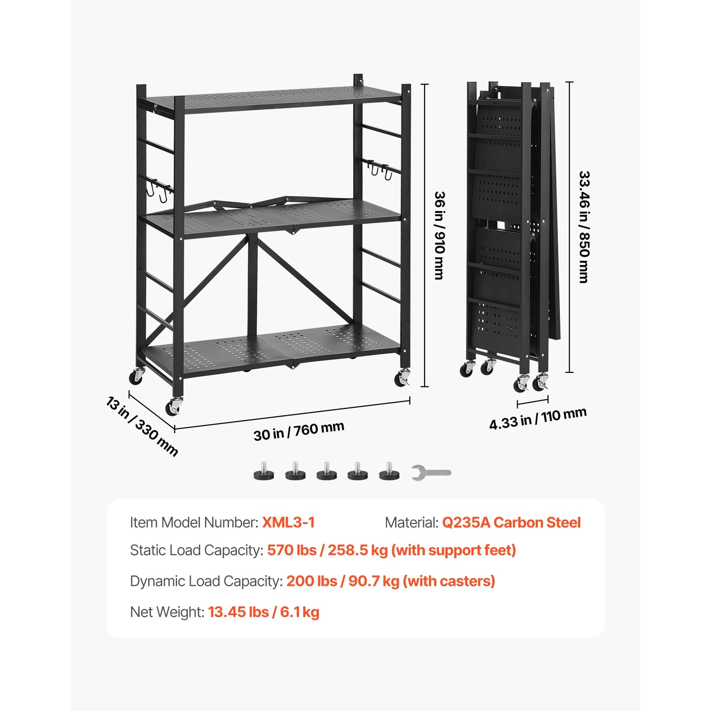 SucceBuy Foldable Metal Storage Shelving Unit With Five Wheels