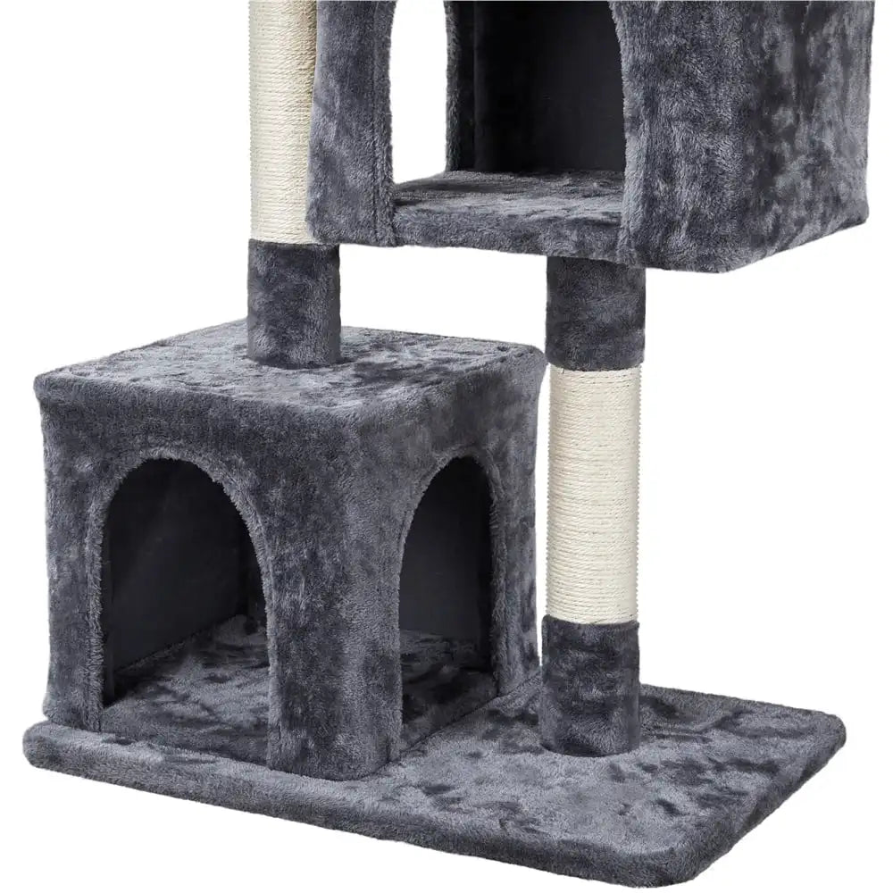 33.5 inch tall plush cat tree with wide platform and cozy condo for indoor felines in dark gray