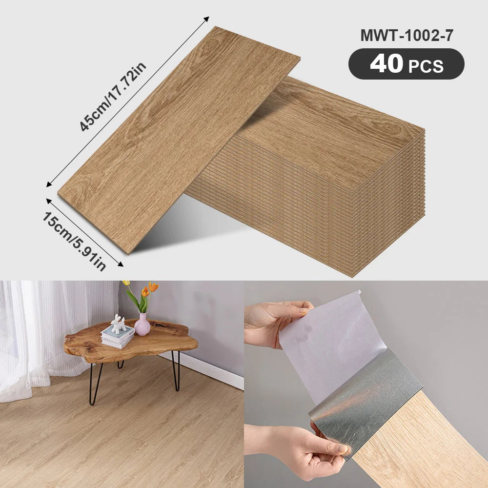 40Pcs SXP Self-Adhesive Wood Grain Strips Peel-and-Stick Wall & Floor Decals For DIY 5.91"x17.72" Easy Application For any room