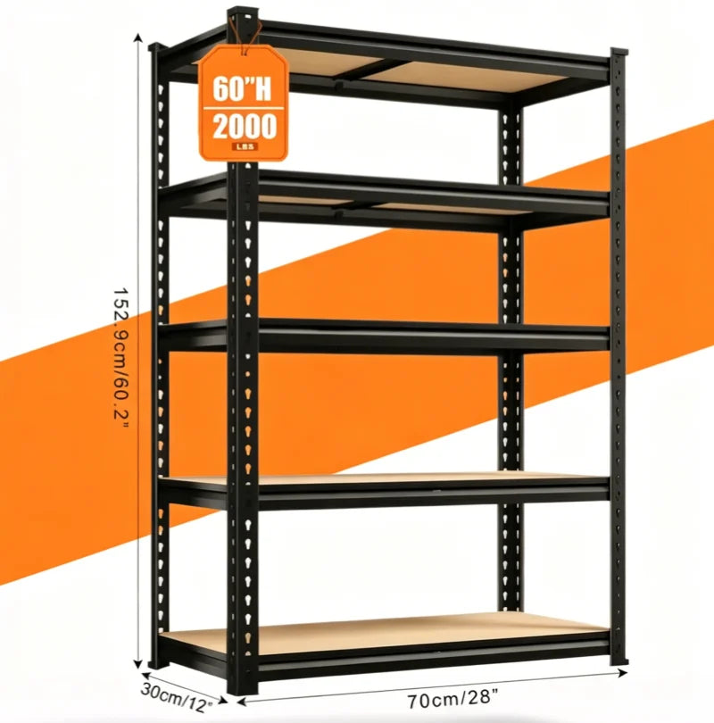 72"/60"H Garage Shelving Storage Shelves 5-Tier, 2000LBS Capacity Heavy Duty Adjustable Storage Shelve for Closet, Pantry & Garage Organization, Easy Assembly Required, Adjustable Height