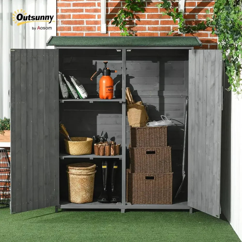 Weatherproof Outdoor Storage Cabinet with Lockable Door and 3 Tier Shelves for Garden, Lawn, and Backyard, Gray